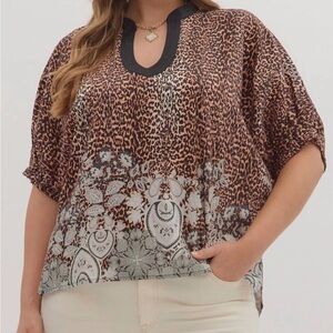 Entro Brown and Black Patterned Blouse. Small